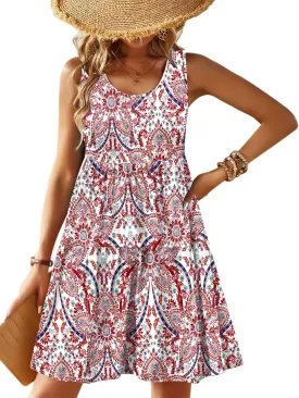 Zeagoo Womens Summer Sundress Boho Floral Casual Tank Dresses with Pockets Sleeveless Tiered Swing A Line Beach Dress