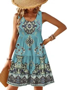 Zeagoo Womens Summer Sundress Boho Floral Casual Tank Dresses with Pockets Sleeveless Tiered Swing A Line Beach Dress